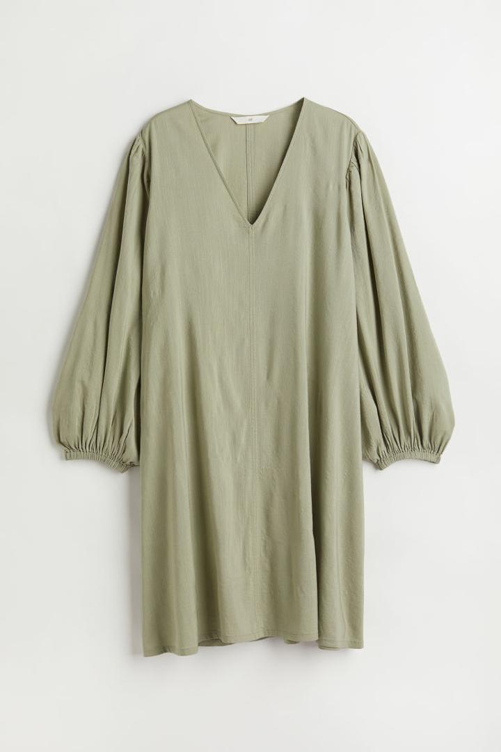 H & M - Balloon-sleeved Dress - Green