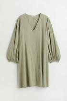 H & M - Balloon-sleeved Dress - Green