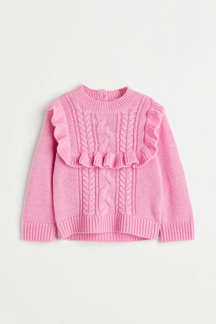H & M - Ruffle-trimmed Sweater - Pink