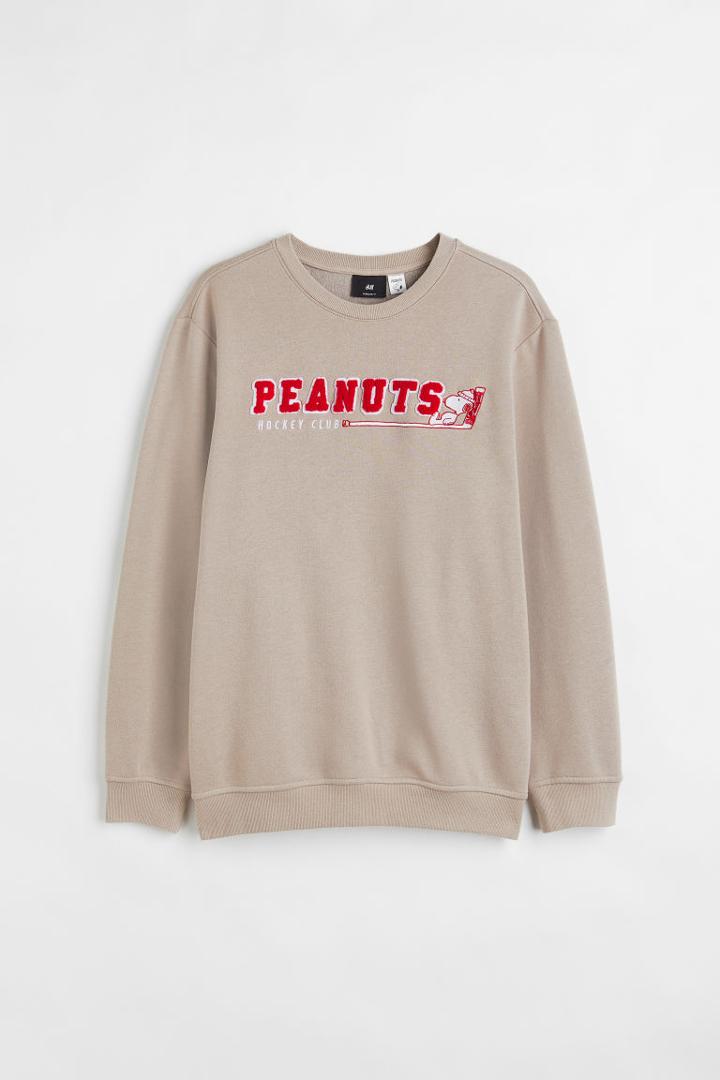 H & M - Regular Fit Printed Sweatshirt - Brown