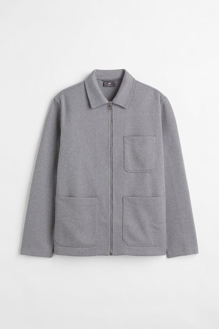 H & M - Regular Fit Felted Shirt Jacket - Gray