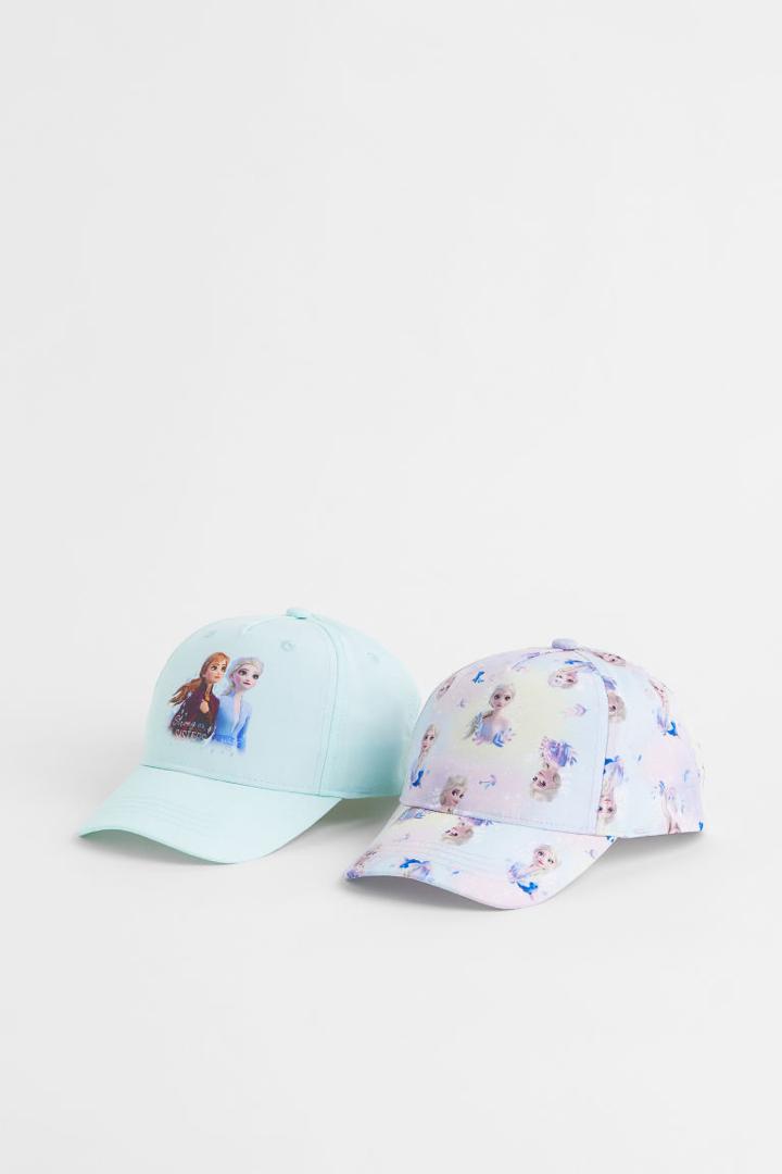 H & M - 2-pack Printed Caps - Green