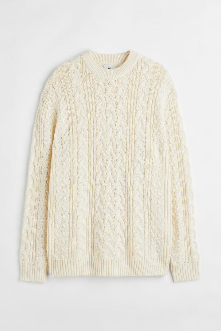 H & M - Relaxed Fit Cable-knit Sweater - Beige