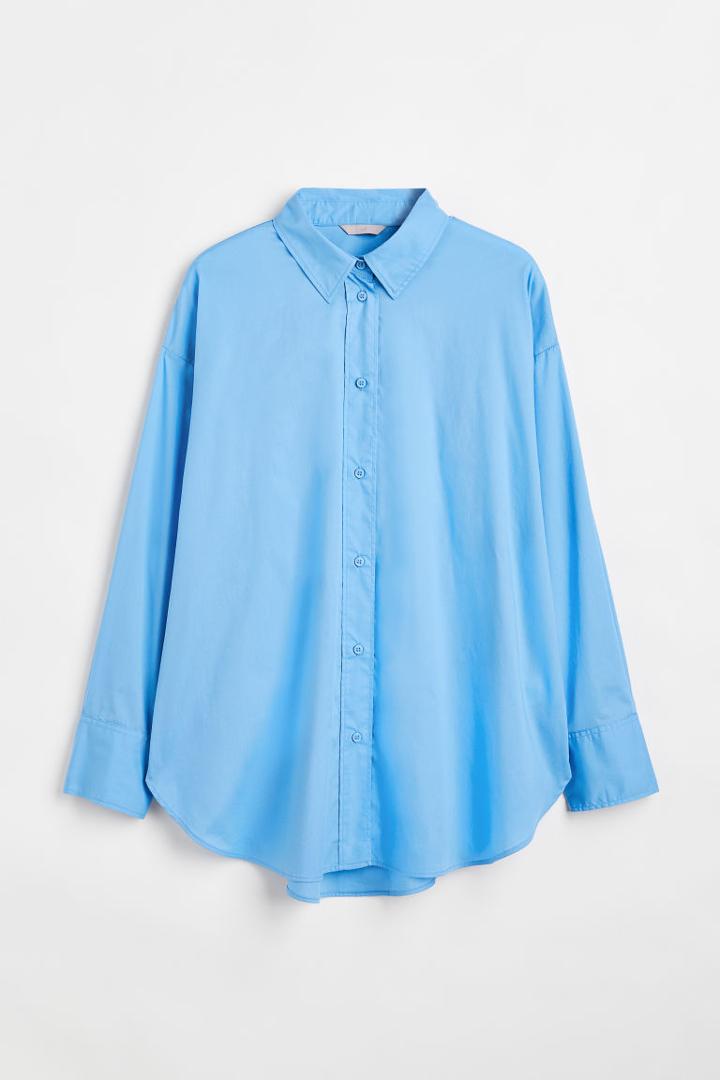 H & M - H & M+ Oversized Cotton Shirt - Blue