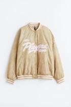 H & M - Embroidered Baseball Jacket - Beige