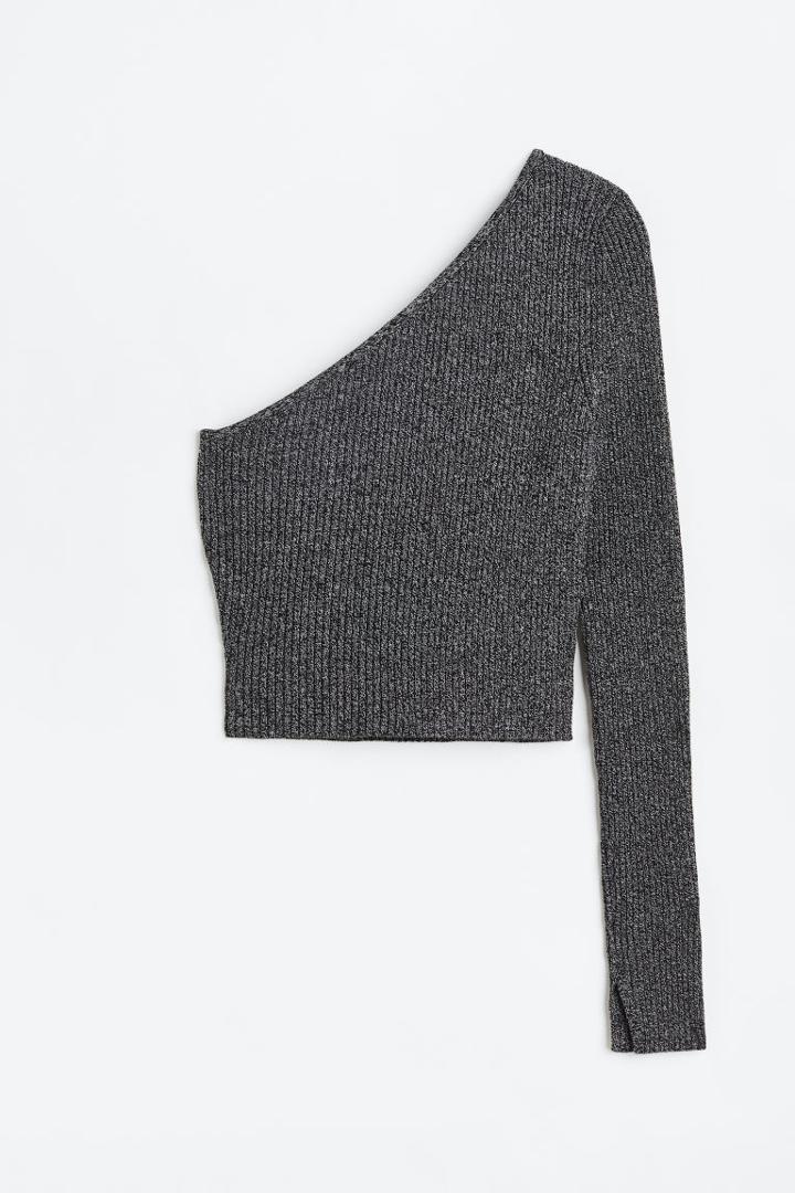 H & M - One-shoulder Ribbed Top - Gray