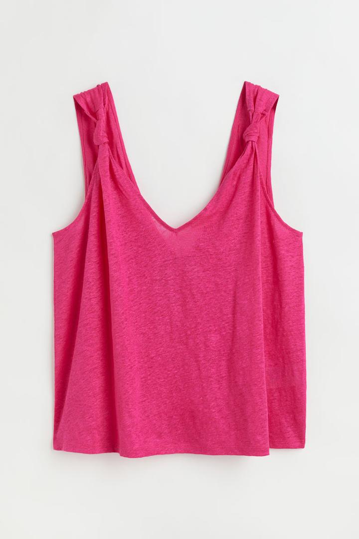 H & M - Linen V-neck Top - Pink