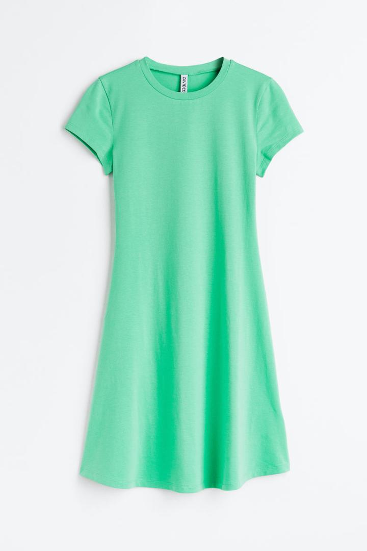 H & M - Jersey Dress With Flared Skirt - Green