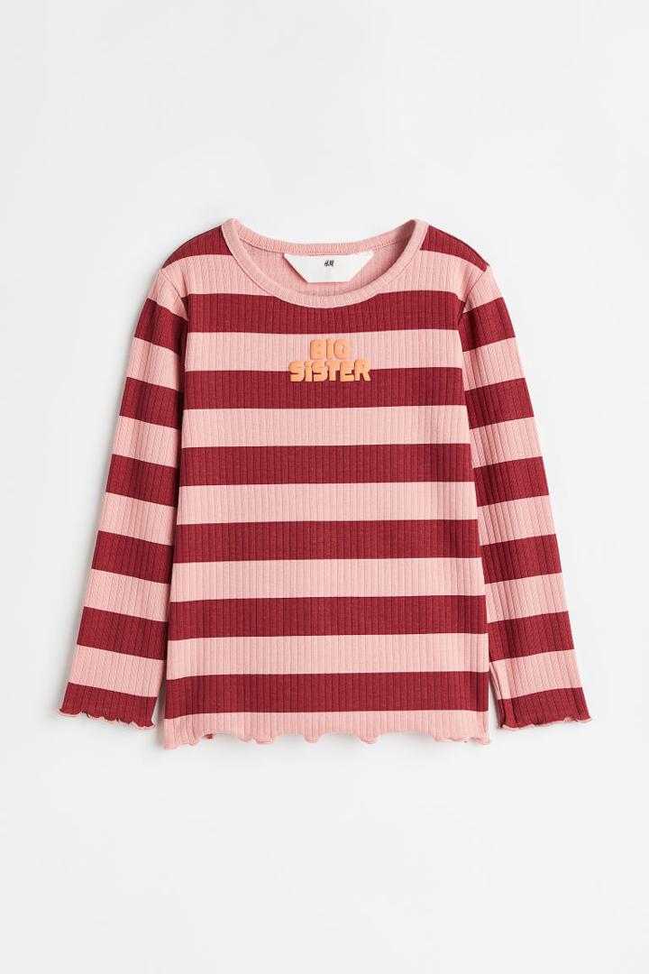 H & M - Long-sleeved Printed Top - Pink