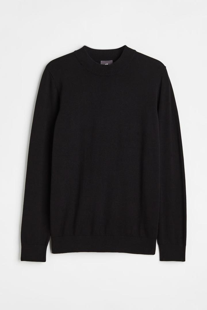 H & M - Slim Fit Fine-knit Mock Turtleneck Sweater - Black