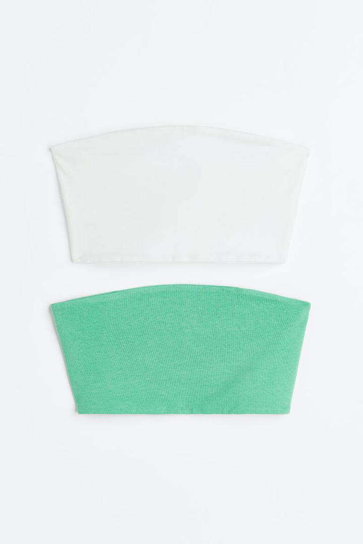 H & M - 2-pack Crop Tube Tops - Green