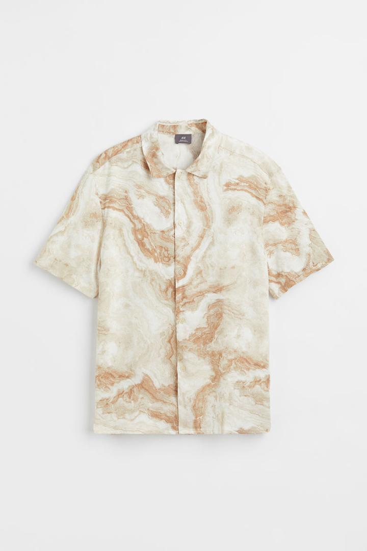 H & M - Regular Fit Short-sleeved Shirt - Beige