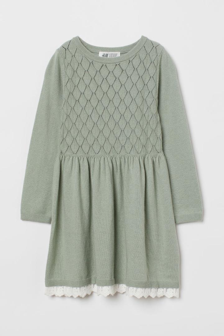 H & M - Lace-trimmed Knit Dress - Green