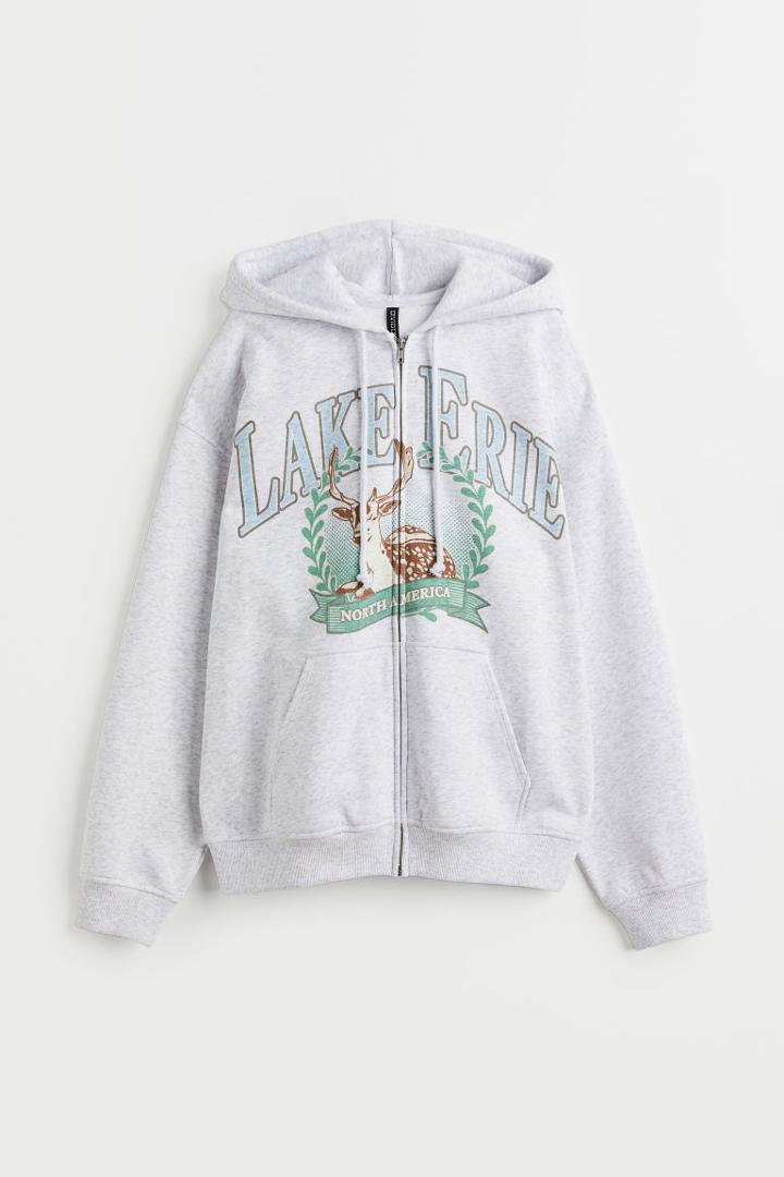 H & M - Oversized Printed Hooded Jacket - Gray