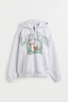 H & M - Oversized Printed Hooded Jacket - Gray