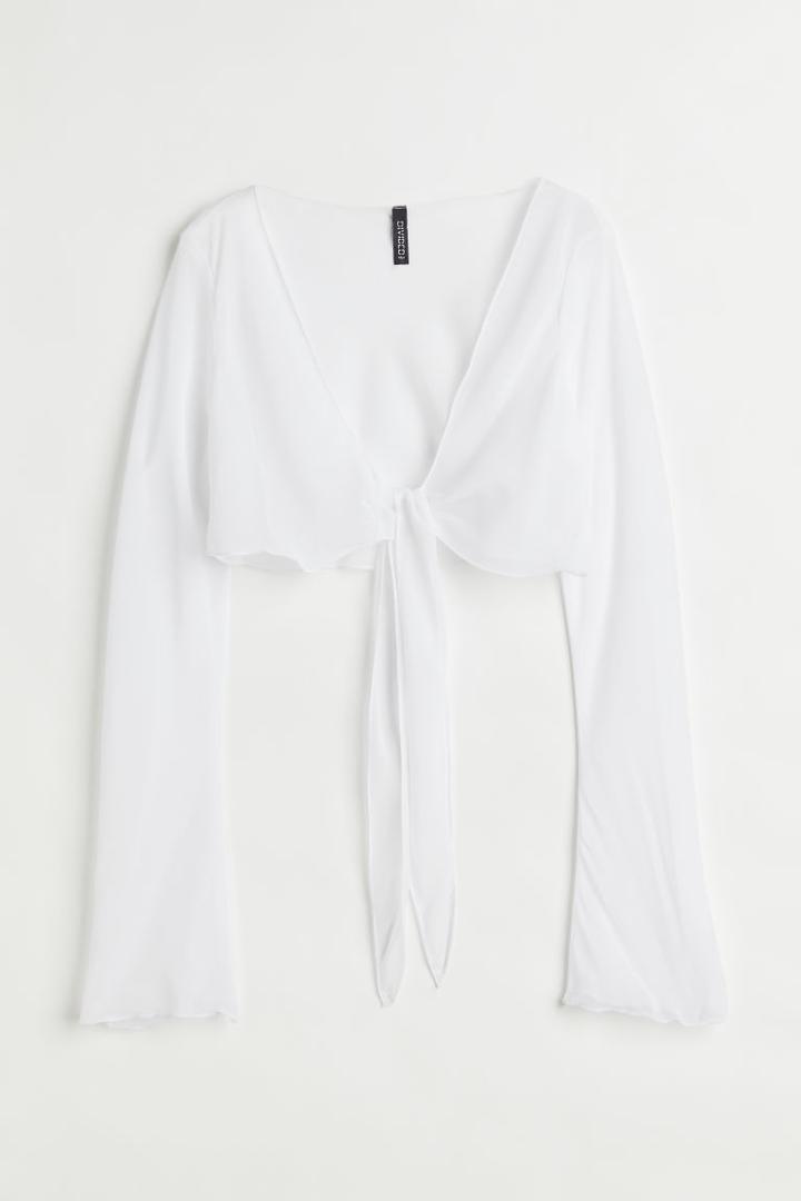 H & M - Airy Tie-hem Top - White