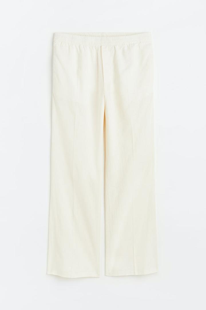 H & M - Loose Fit Linen-blend Pants - White