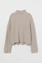 H & M - Ribbed Mock Turtleneck Sweater - Brown