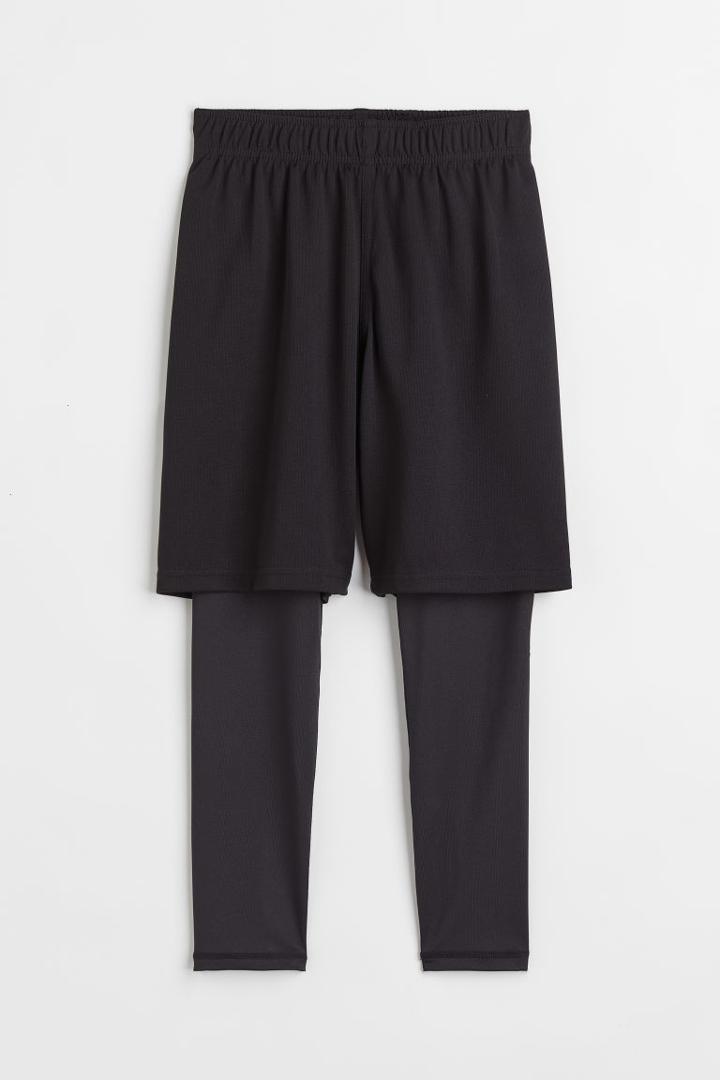H & M - Sports Leggings With Shorts - Black