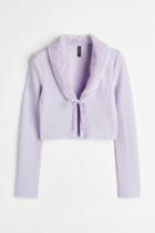 H & M - Tie-front Crop Cardigan - Purple