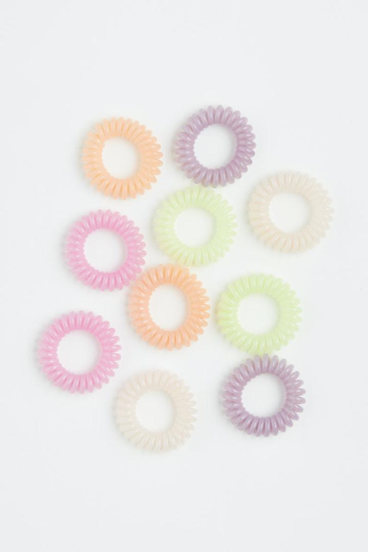 H & M - 10-pack Spiral Hair Elastics - Green