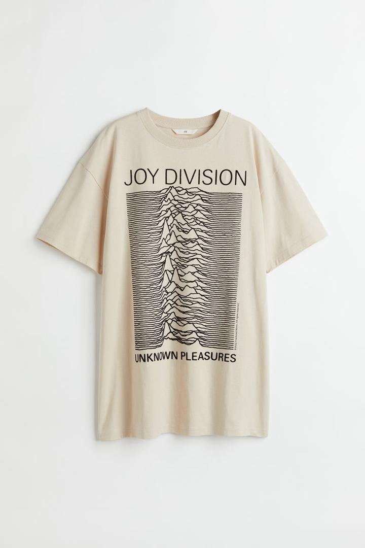 H & M - Oversized Graphic T-shirt - Beige