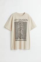 H & M - Oversized Graphic T-shirt - Beige