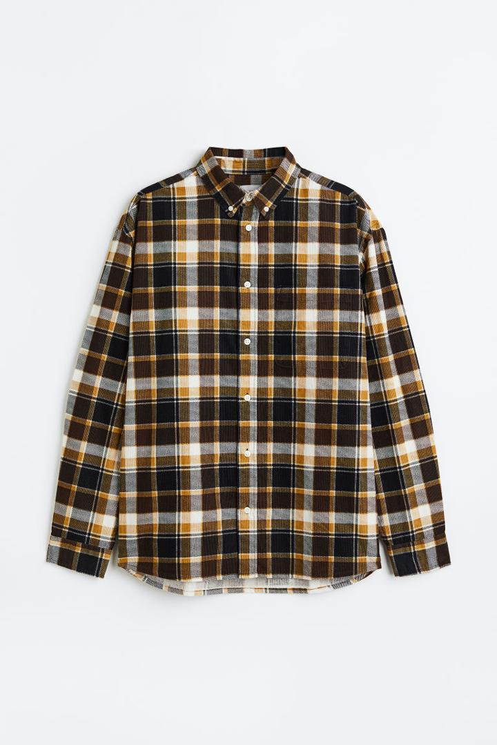 H & M - Relaxed Fit Corduroy Shirt - Yellow