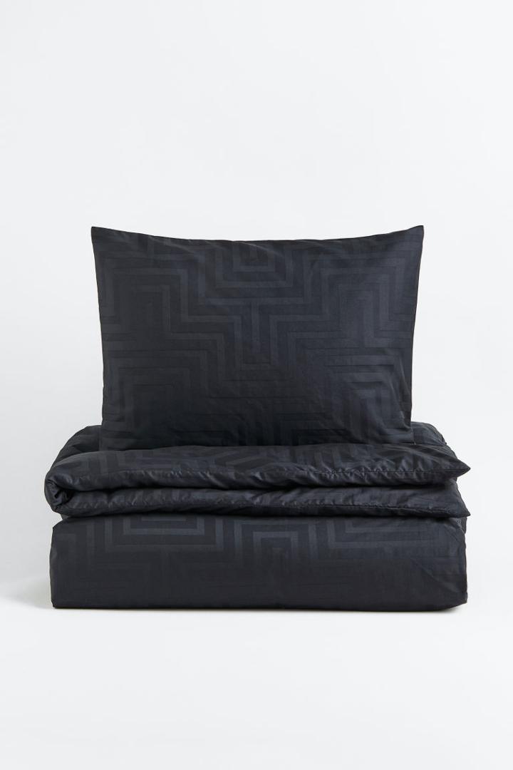 H & M - Cotton Sateen Twin Duvet Cover Set - Gray