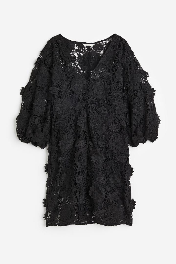 H & M - V-neck Lace Dress - Black