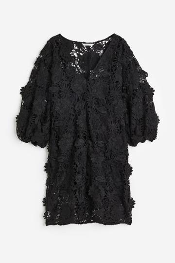 H & M - V-neck Lace Dress - Black