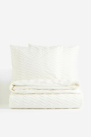 H & M - Tufted Double Duvet Cover Set - White
