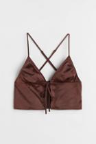 H & M - Tie-detail Satin Top - Brown