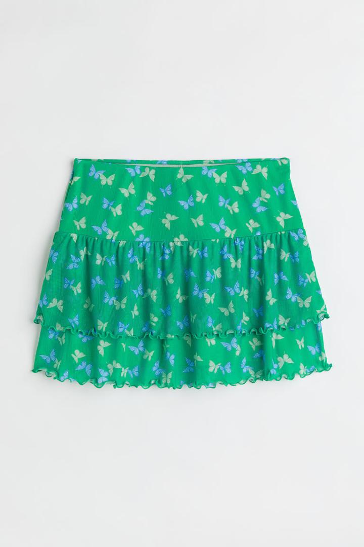H & M - Tiered Mesh Skirt - Green