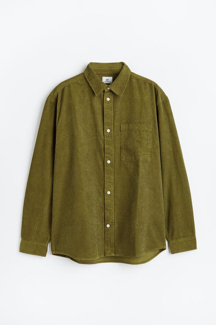 H & M - Relaxed Fit Corduroy Shirt - Green