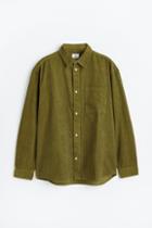 H & M - Relaxed Fit Corduroy Shirt - Green