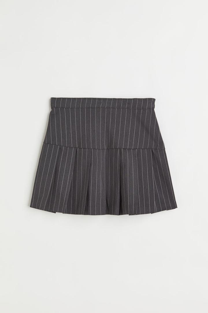 H & M - Pleated Twill Skirt - Gray
