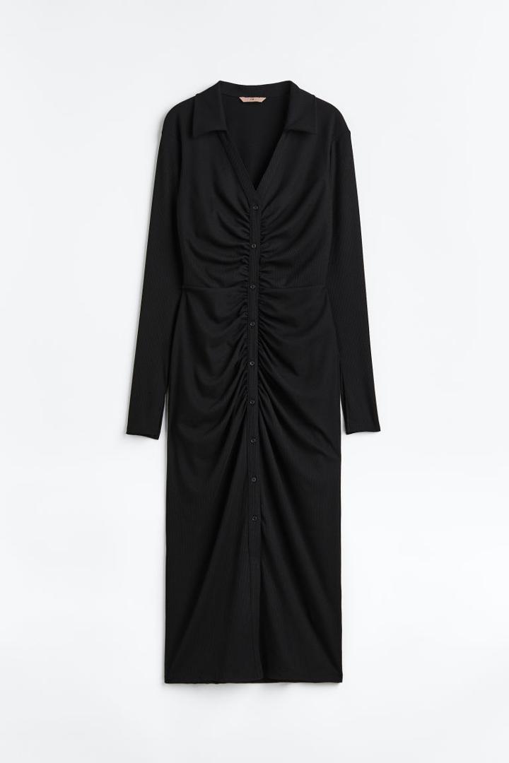 H & M - Draped Jersey Dress - Black