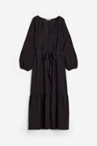H & M - Tie-belt Button-front Dress - Black