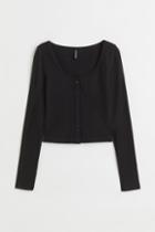 H & M - Button-front Ribbed Top - Black