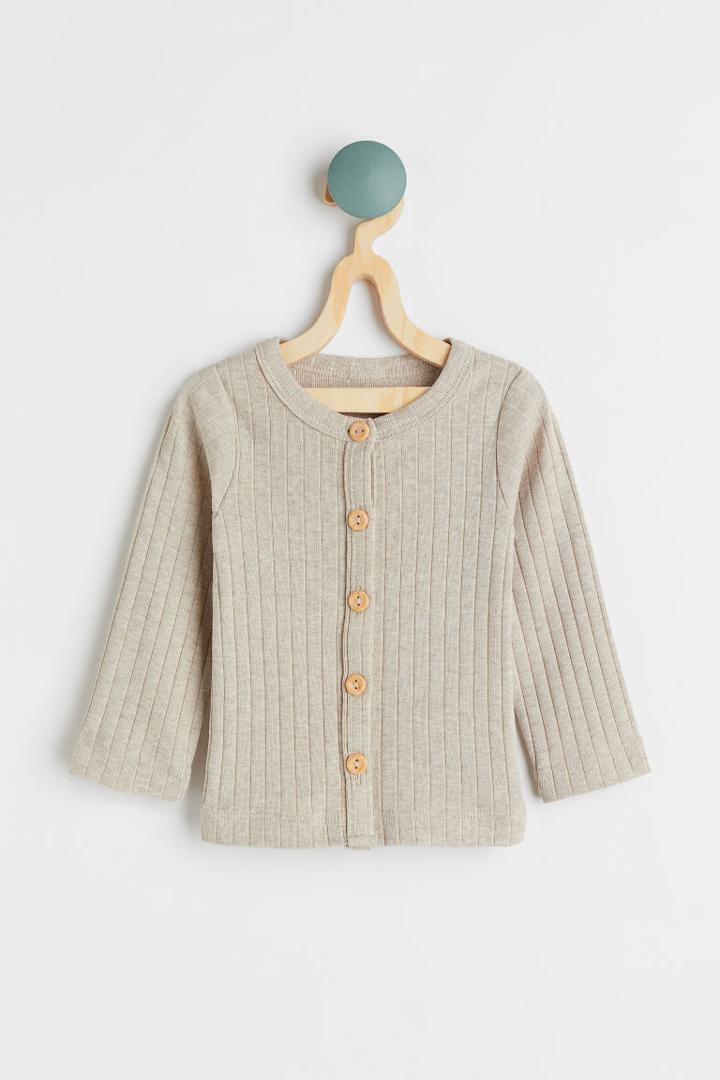 H & M - Ribbed Jersey Cardigan - Brown