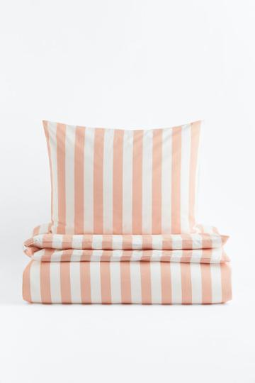 H & M - Striped Twin Duvet Cover Set - Orange