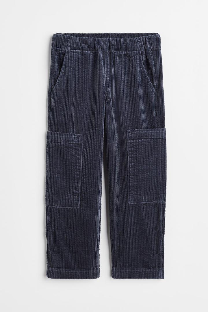 H & M - Cotton Corduroy Cargo Trousers - Blue