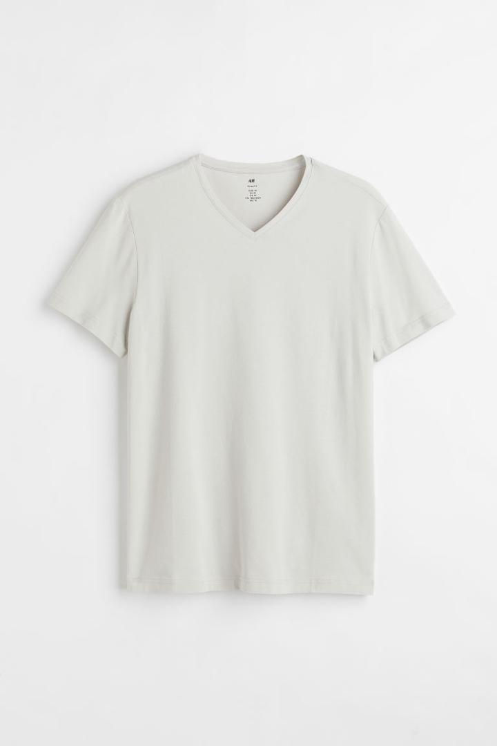 H & M - Slim Fit V-neck T-shirt - Brown