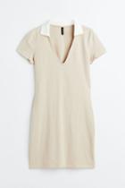 H & M - Collared Bodycon Dress - Beige