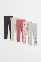 H & M - 5-pack Cotton Leggings - Green