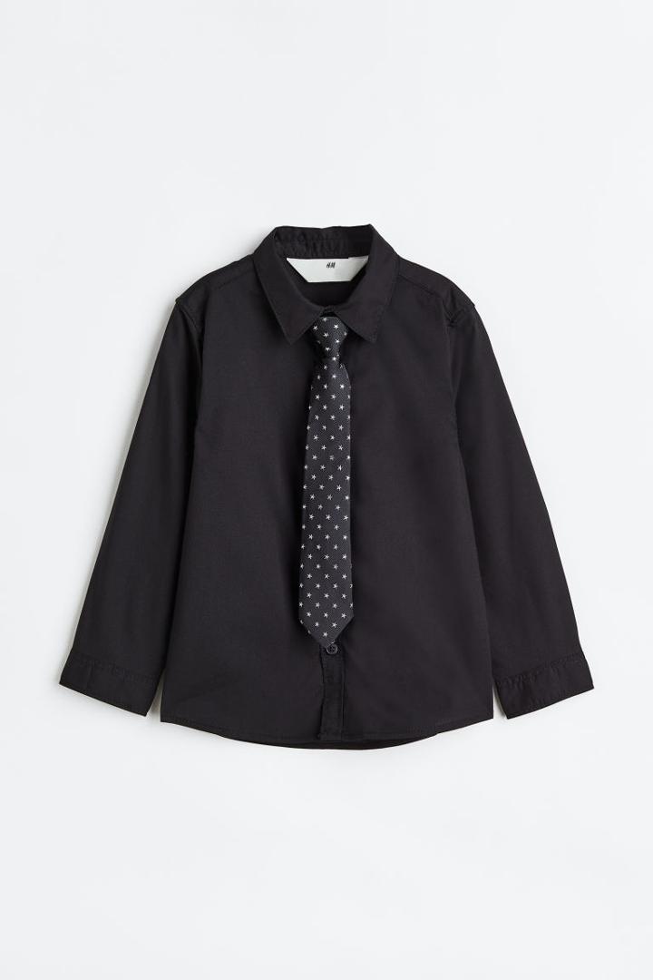 H & M - Shirt And Tie/bow Tie - Black