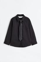H & M - Shirt And Tie/bow Tie - Black