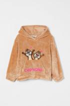 H & M - Appliqud Fluffy Hoodie - Beige