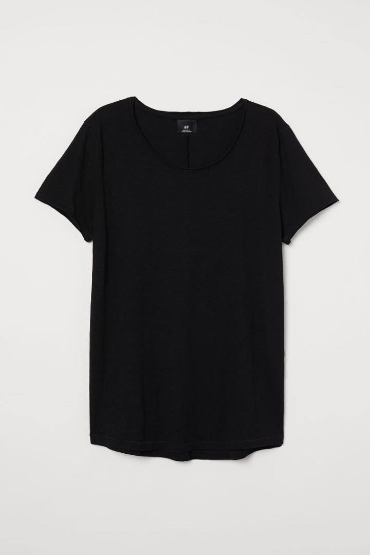 H & M - Raw-edge T-shirt - Black